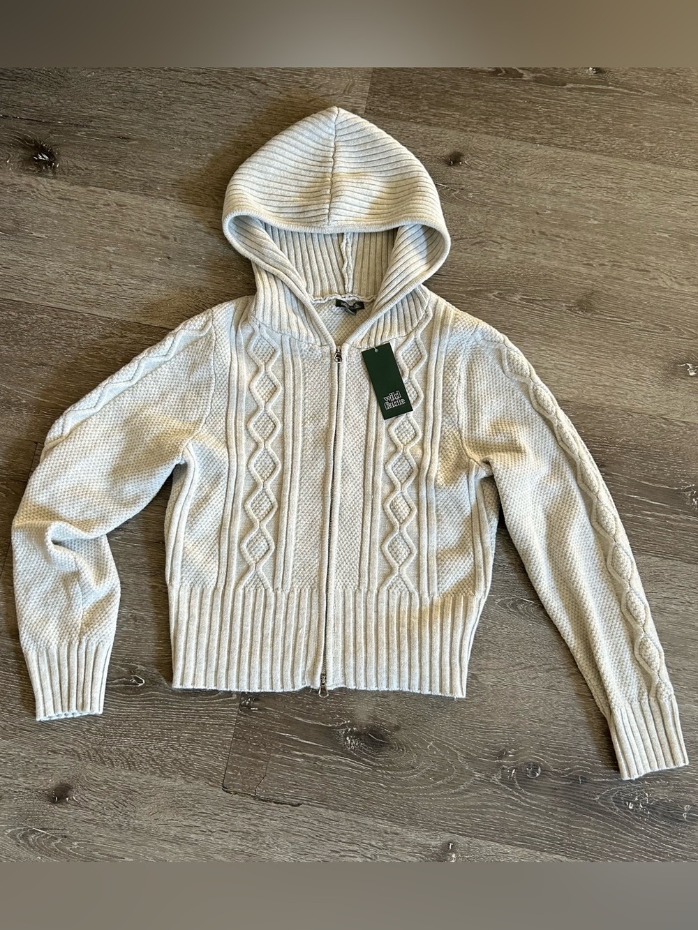 NWT Wild Fable Large Light Gray Knit Zip Up Hooded Sweatshirt